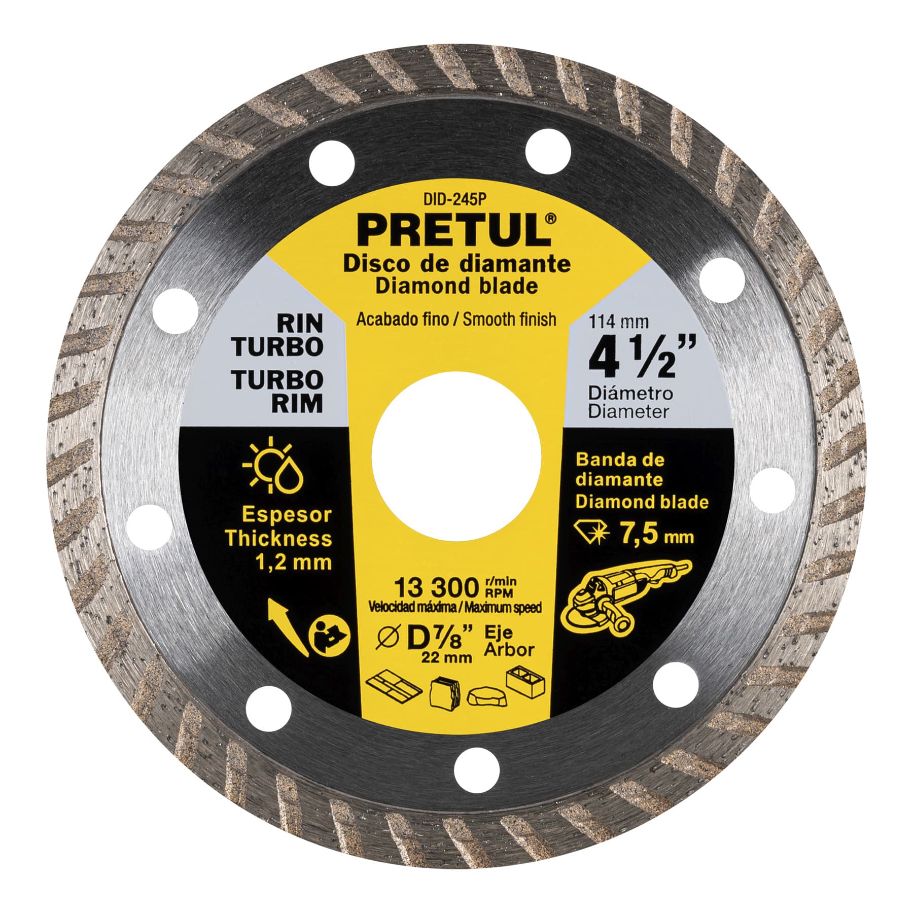 Disco de diamante 4-1/2" 2.2mm Rin Turbo Loseta Piedra Concreto