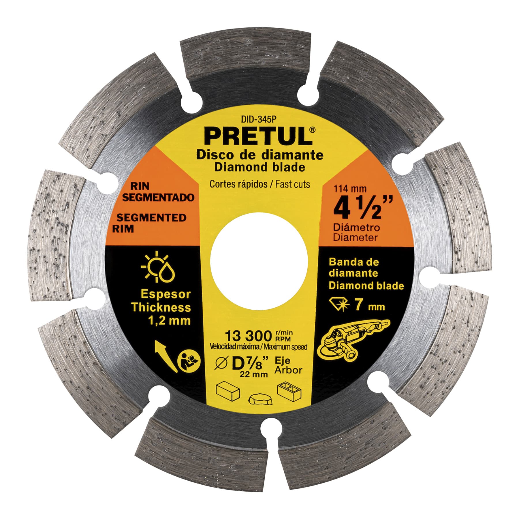 Disco de diamante 4-1/2" Pieda Concreto Piedra Corte Rapido Pretul