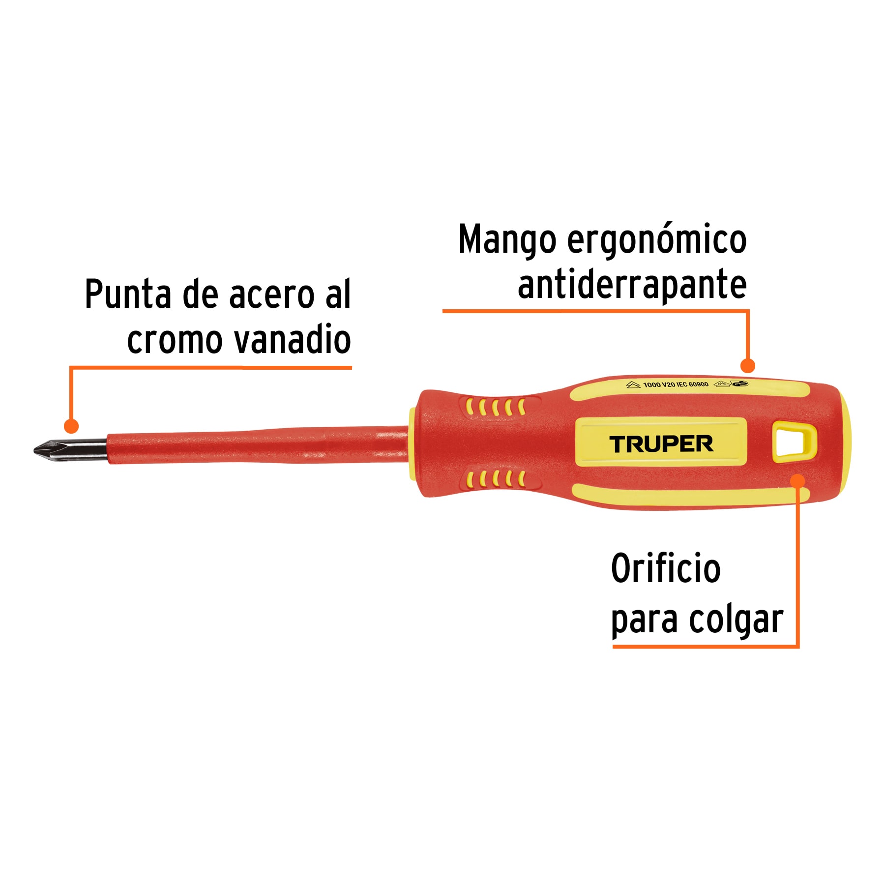 Desarmador dielectrico aislado de cruz 3/16" Truper