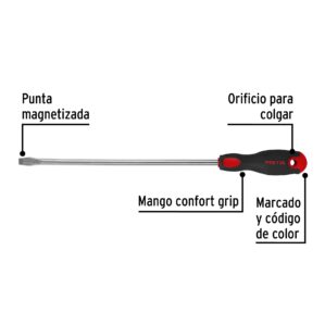 Desarmador plano 3/8" x 12" mango Comfort Grip Pretul
