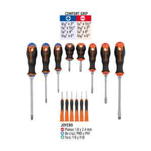 Juego de 8 desarmadores Comfort Con 6 Desarmadores Joyeros