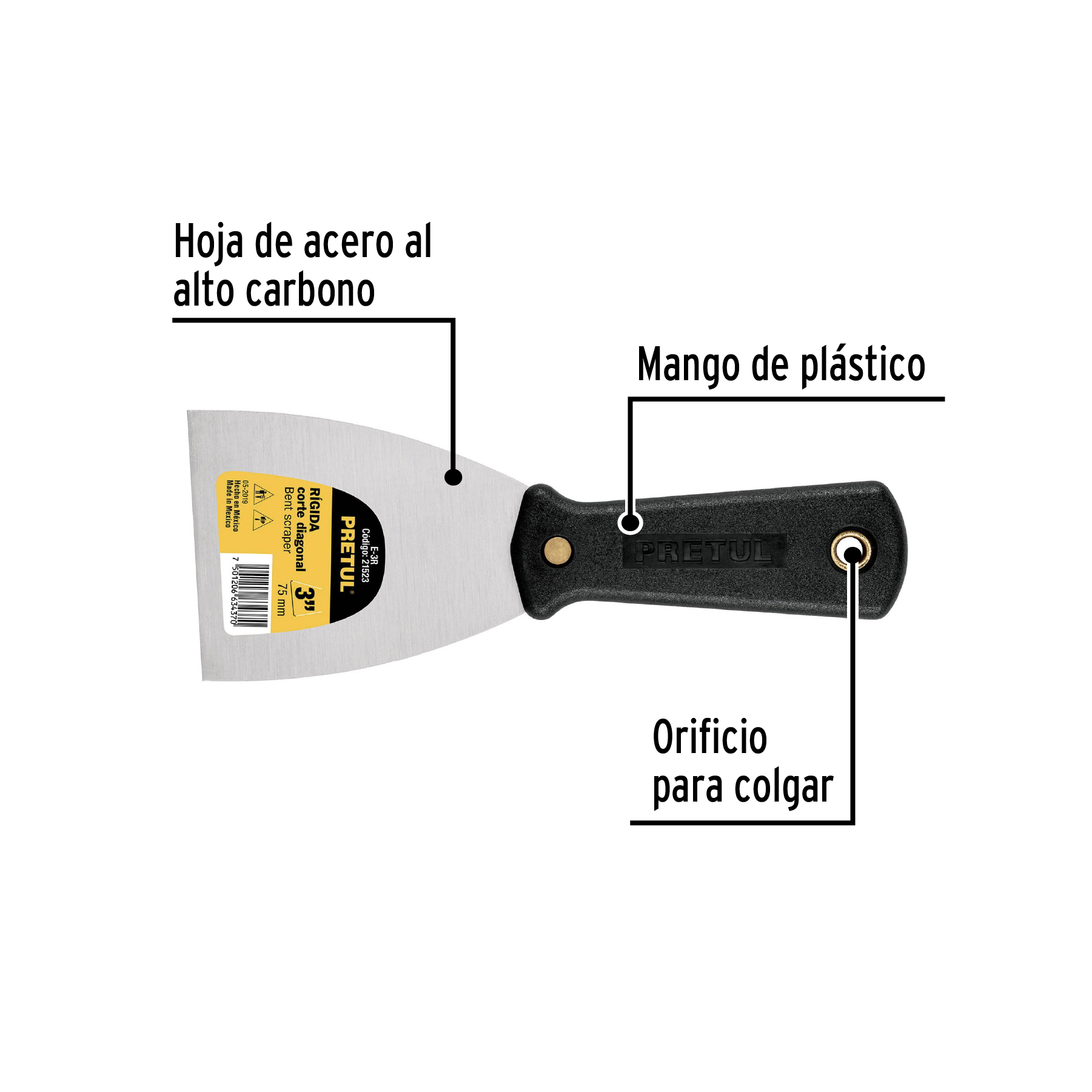 Espatula 3" rigida Pretul