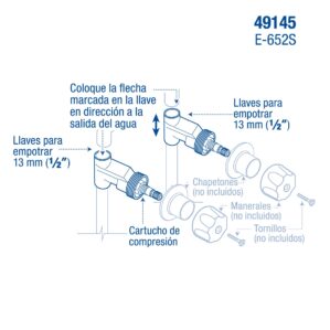 Juego 2 llaves regadera de bronce para empotrar soldables
