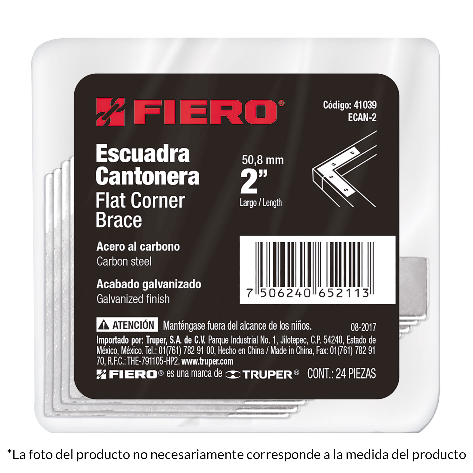 Pack 24 Piezas Escuadra cantonera 2-1/2" x 2-1/2"