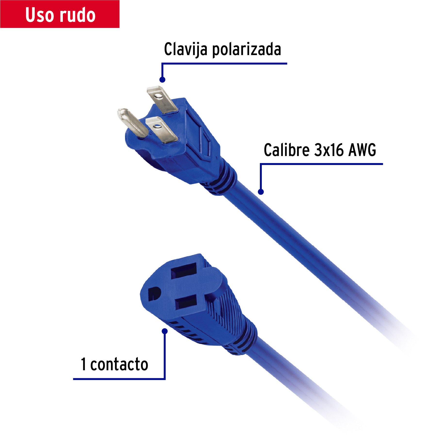 Extension electrica uso rudo aterrizada 15m calibre 16 Volteck