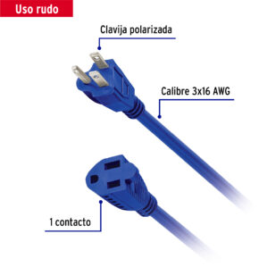 Extension electrica uso rudo aterrizada 4m calibre 16 Volteck