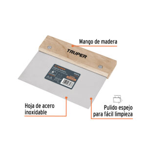 Espatula Rectangular Acero Inoxidable 6" Mango Madera