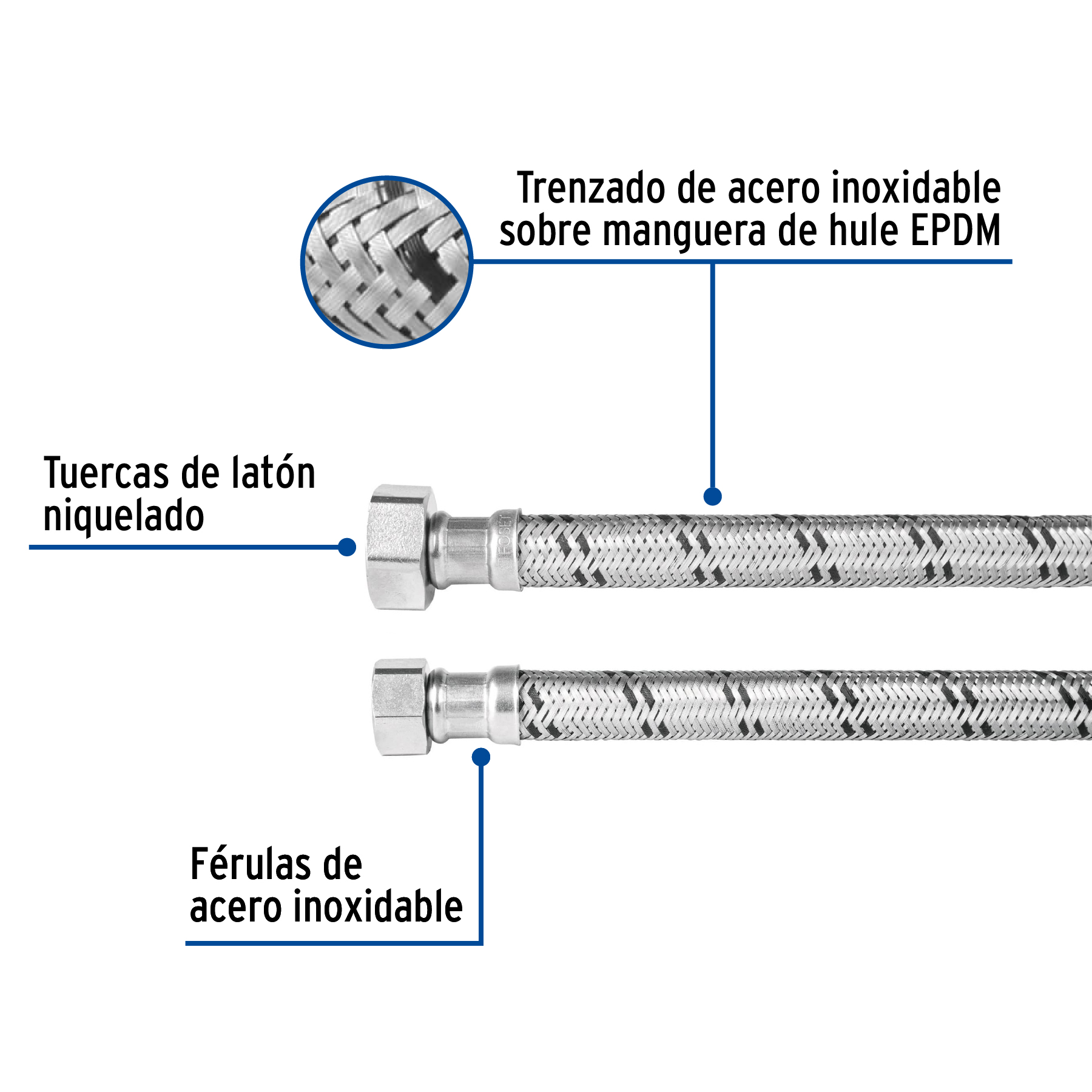 Manguera para Calentador de acero inox 1/2x3/4" de 80cm