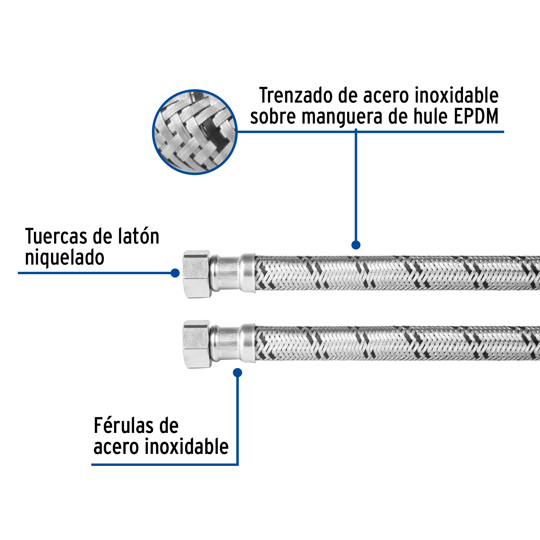 Manguera para Calentador de acero inox 1/2x1/2" de 80cm