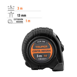 Flexometro contra impactos 3m Cinta Negra 13mm Truper