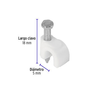 Grapa para cable redondo de 5mm blanca bolsa con 20 piezas
