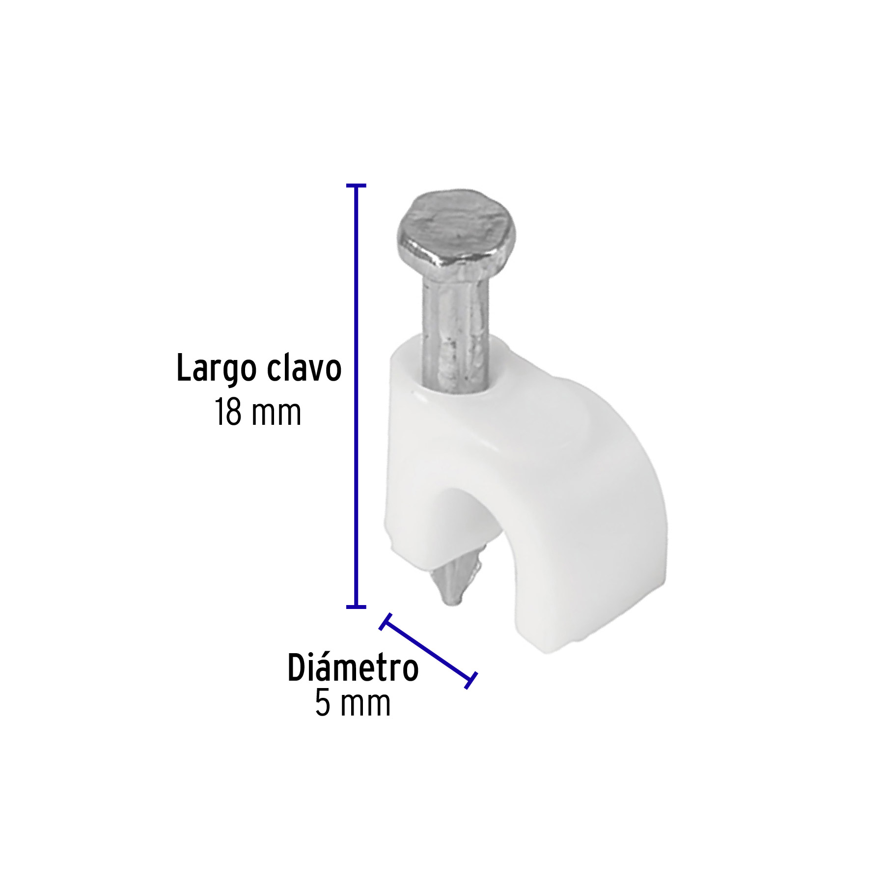 Grapa para cable redondo de 5mm blanca bolsa con 20 piezas