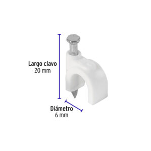 Grapa para cable redondo 6 mm blanca bolsa 500 piezas