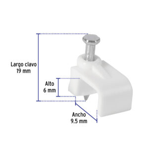 Grapa para cable plano 6x9.5mm blanca bolsa 500 pzas