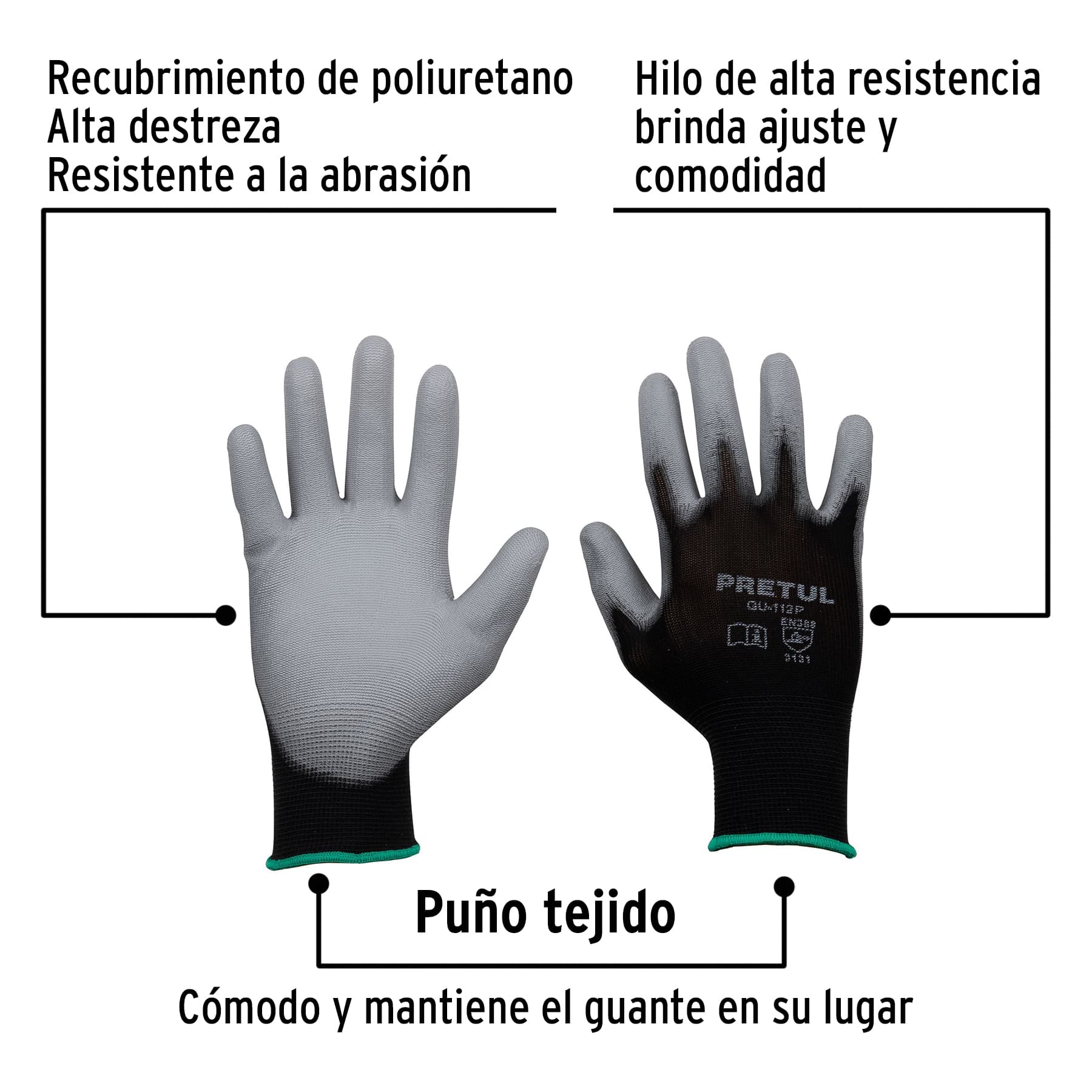 Guantes Nylon Con Poliuretano Medianos Pretul