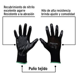 Guantes de Nylon con Nitrilo en Palma Medianos Pretul