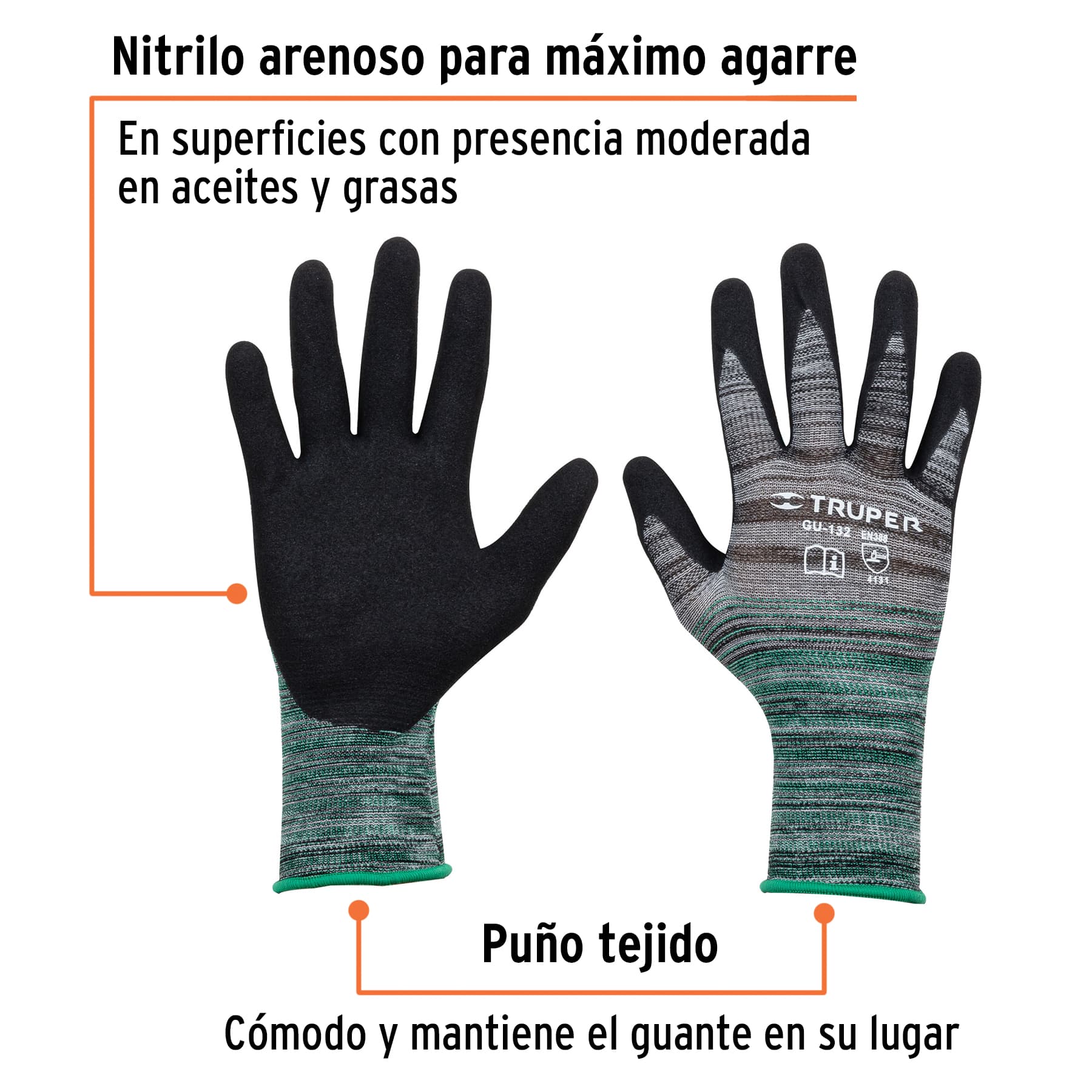 Guantes de nitrilo rugoso arenoso maximo agarre medianos