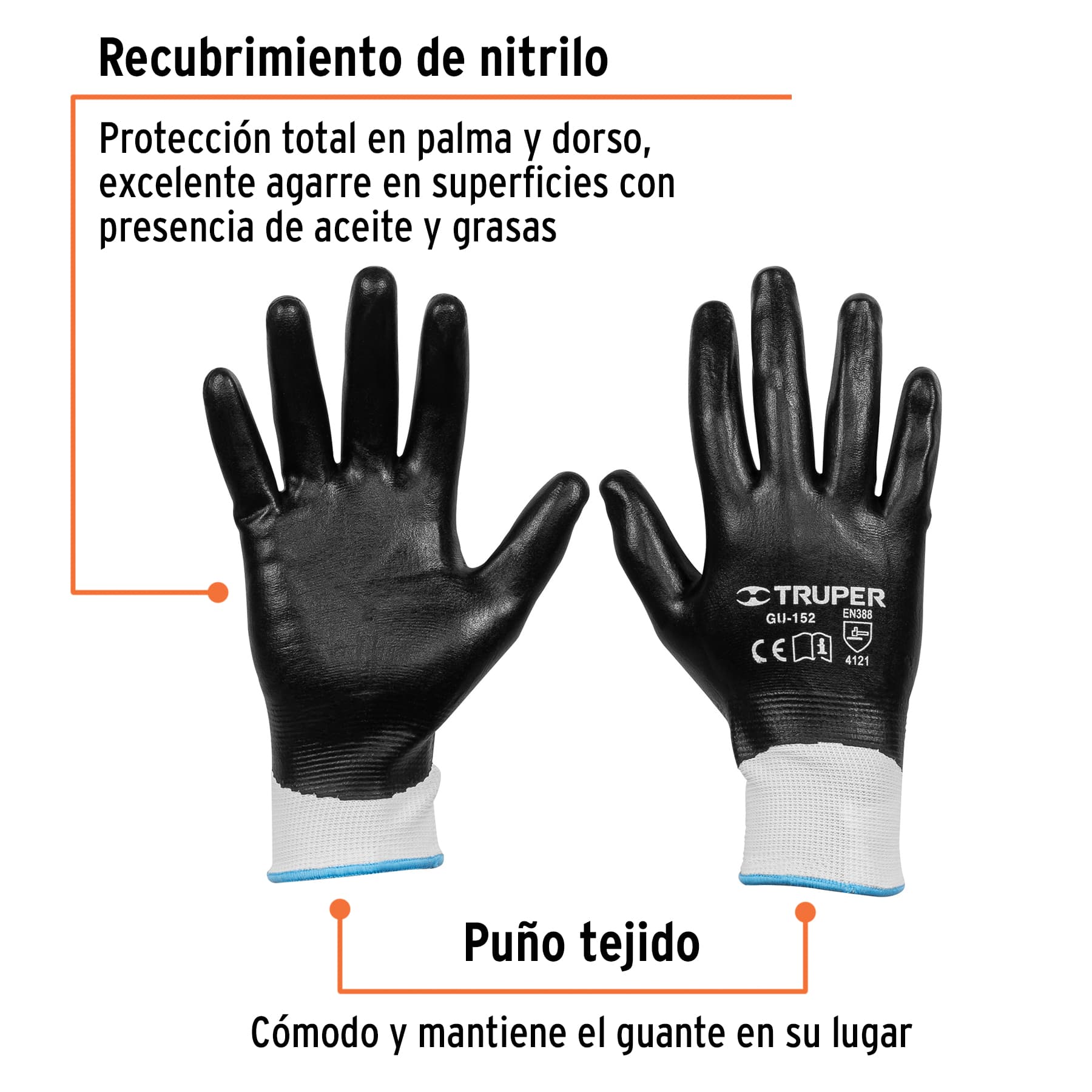 Guantes de Poliester con recubrimiento de nitrilo Medianos