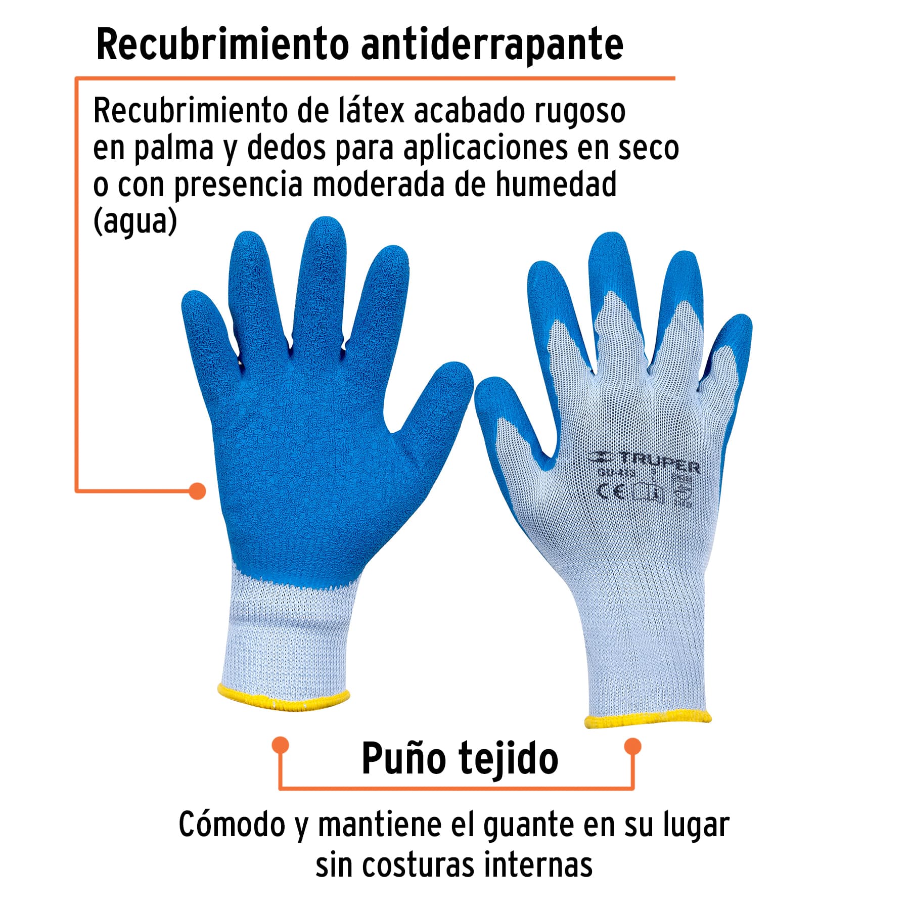 Guantes de poliester con latex rugoso Grandes
