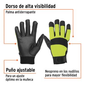 Guantes mecanico alta visibilidad palma poliuretano verde