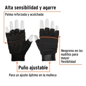 Guantes para mecanico cortos dedos palma carnaza sintetica