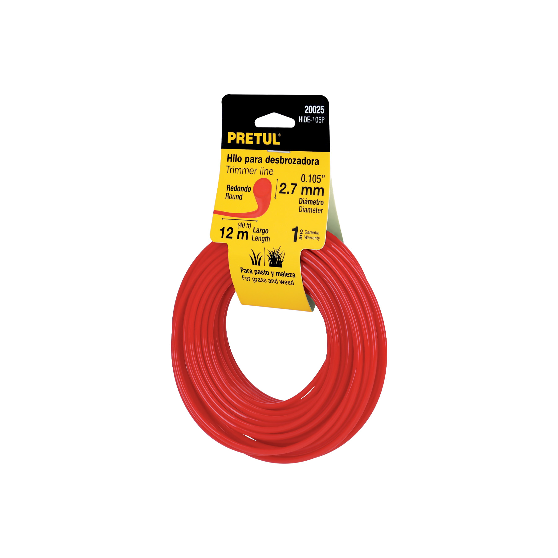 Hilo redondo para desbrozadora, 12 m, 2.7 mm, Pretul