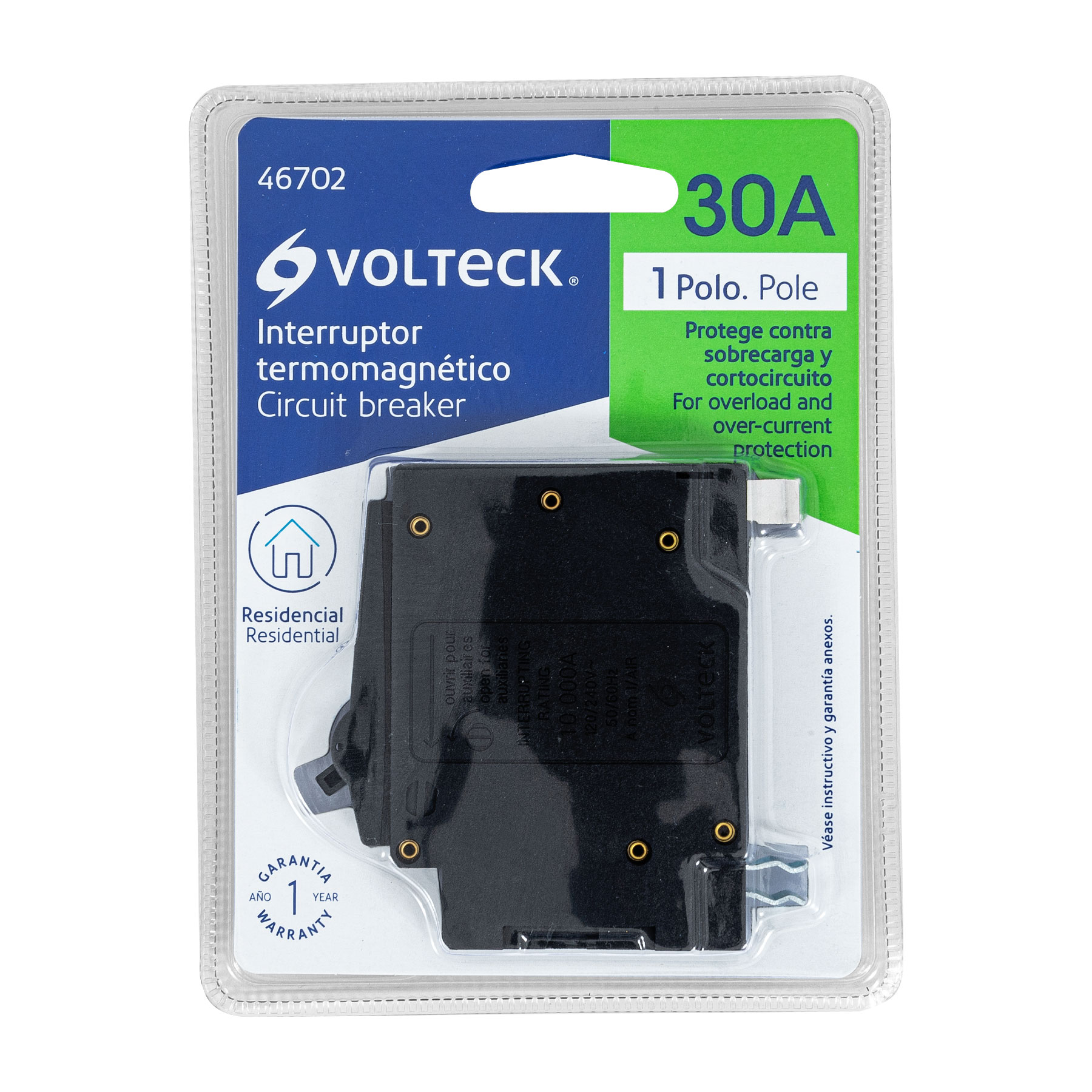 Interruptor termomagnetico 1 polo 30A Pastilla Volteck