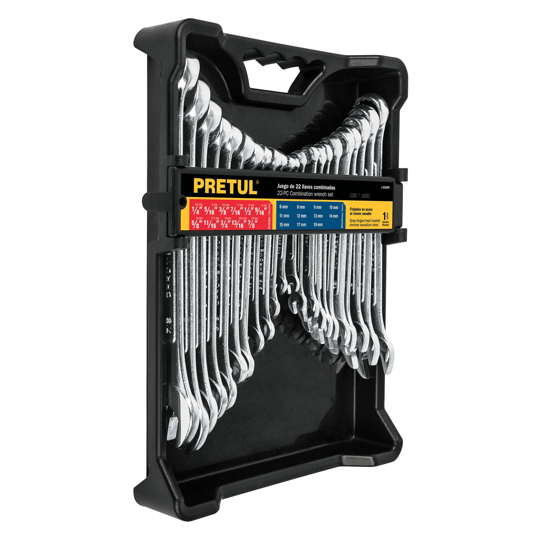 Juego de llaves combinadas 22 piezas estandar y mm Pretul