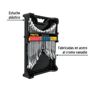 Juego de llaves combinadas 22 piezas estandar y mm Pretul