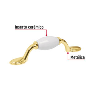 Jaladera, laton brillante con inserto ceramico