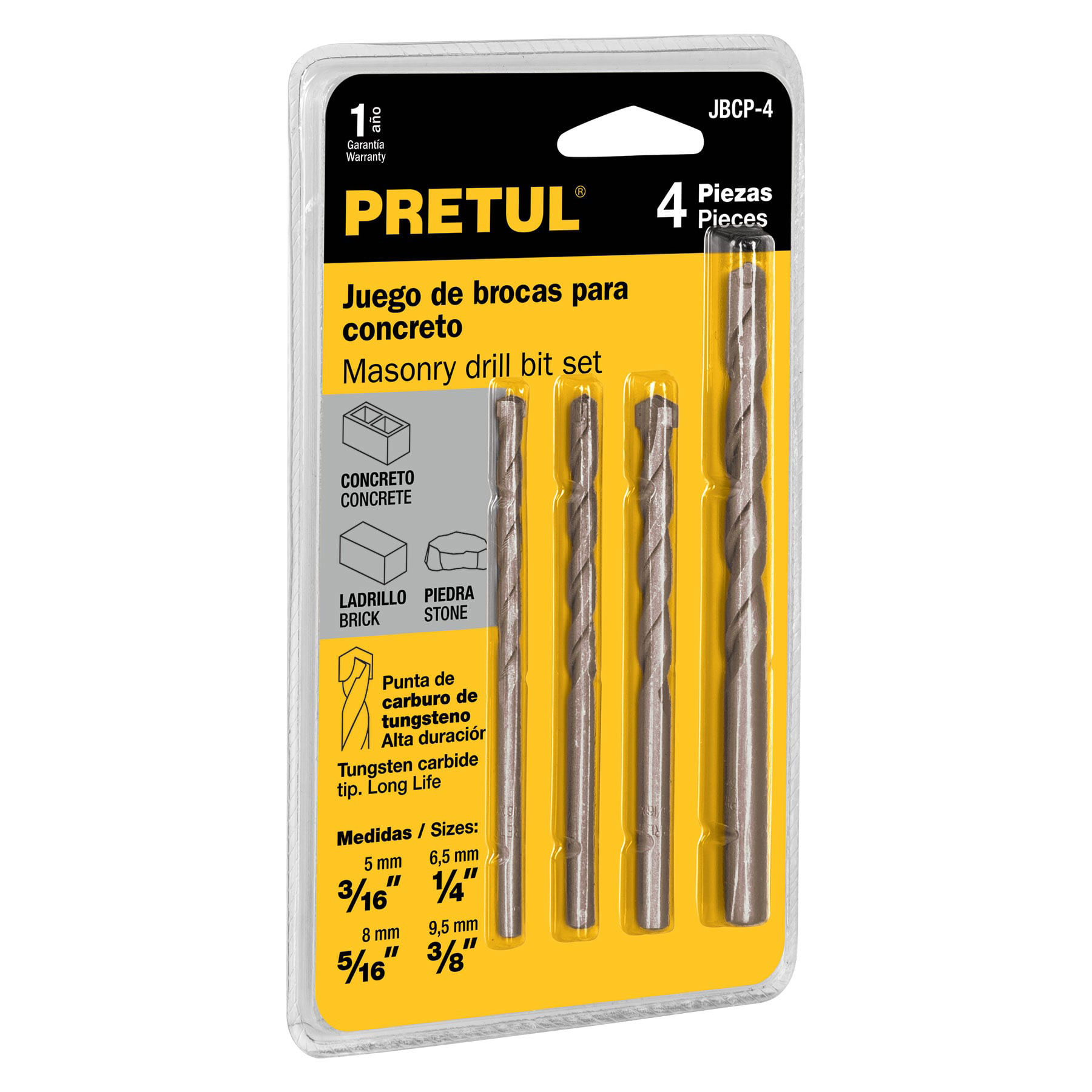 Juego de brocas para concreto 4 piezas Pretul