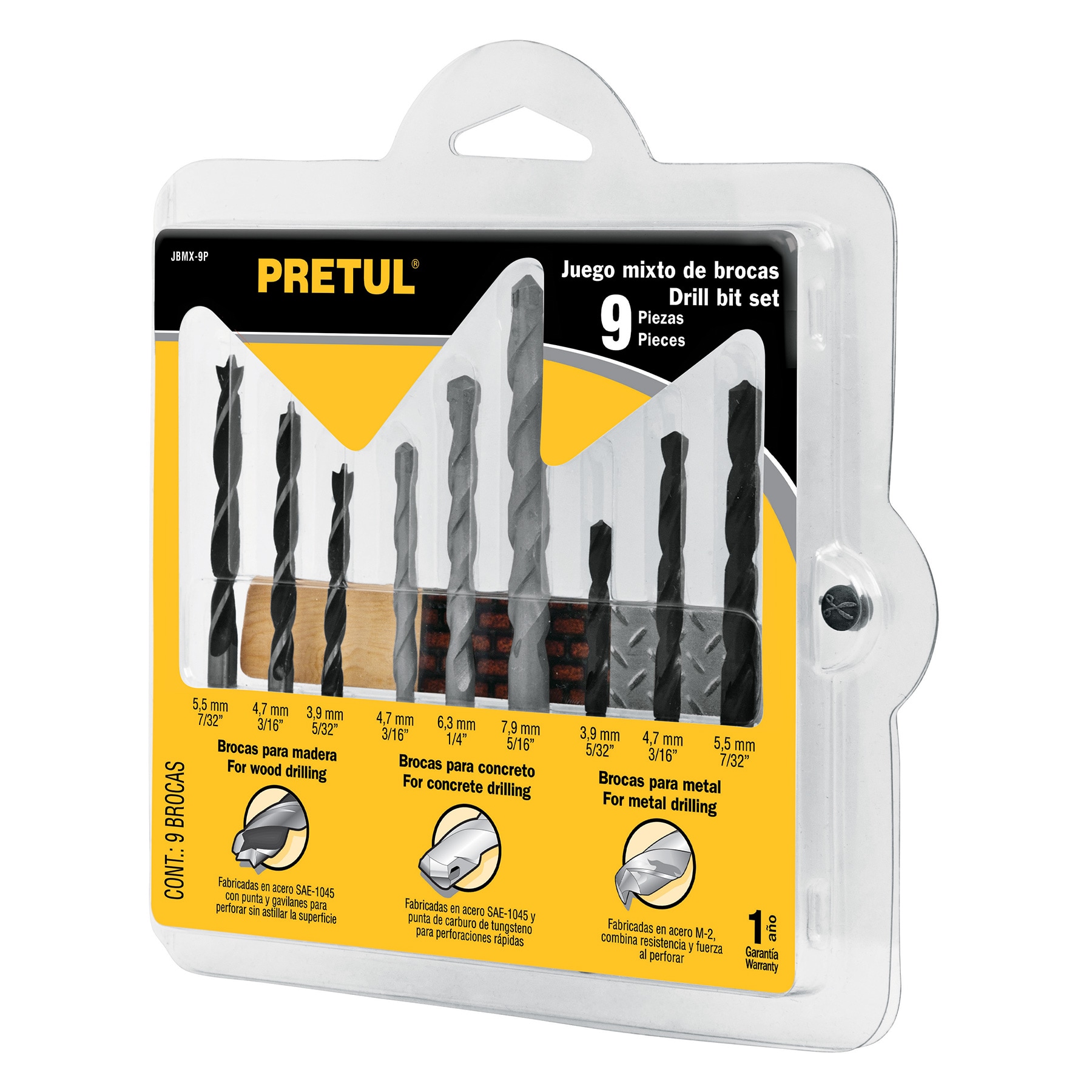 Juego de brocas mixto 9 piezas Pretul