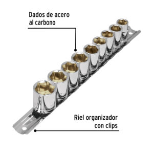 Juego de 9 dados milimetricos Cuadrado de 3/8" Pretul