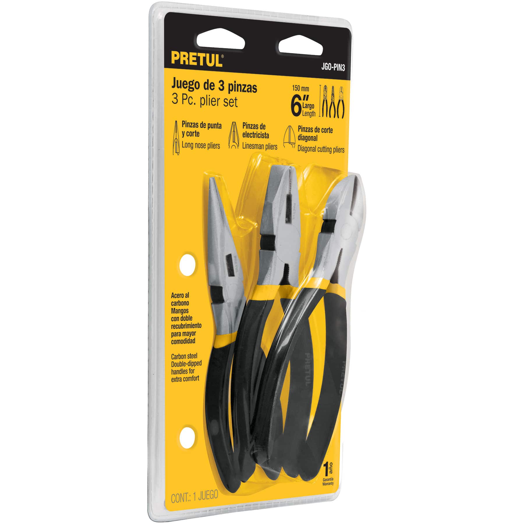 Juego de pinzas 3 piezas de 6" Pretul