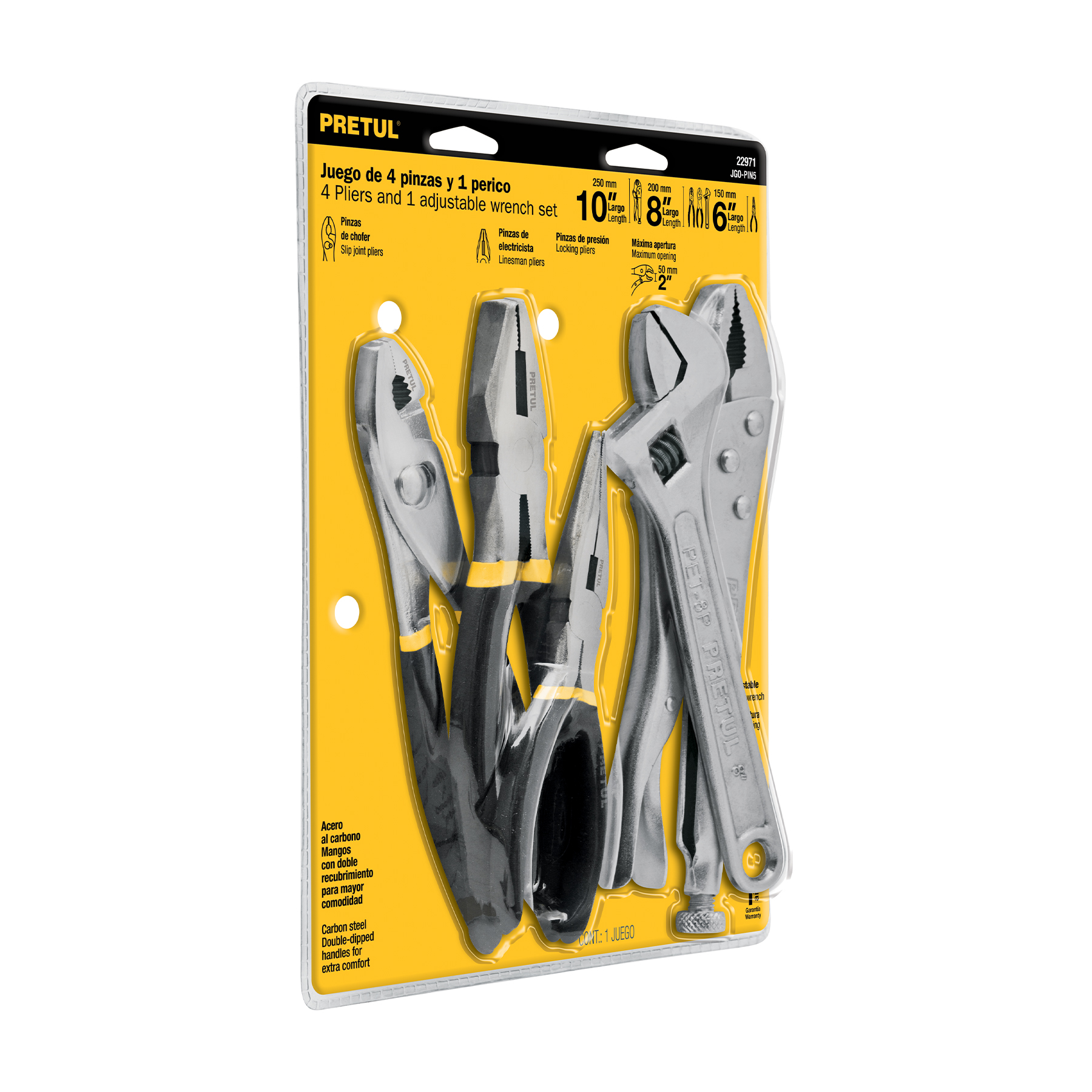 Juego de 4 Pinzas y 1 Llave Perico Pretul