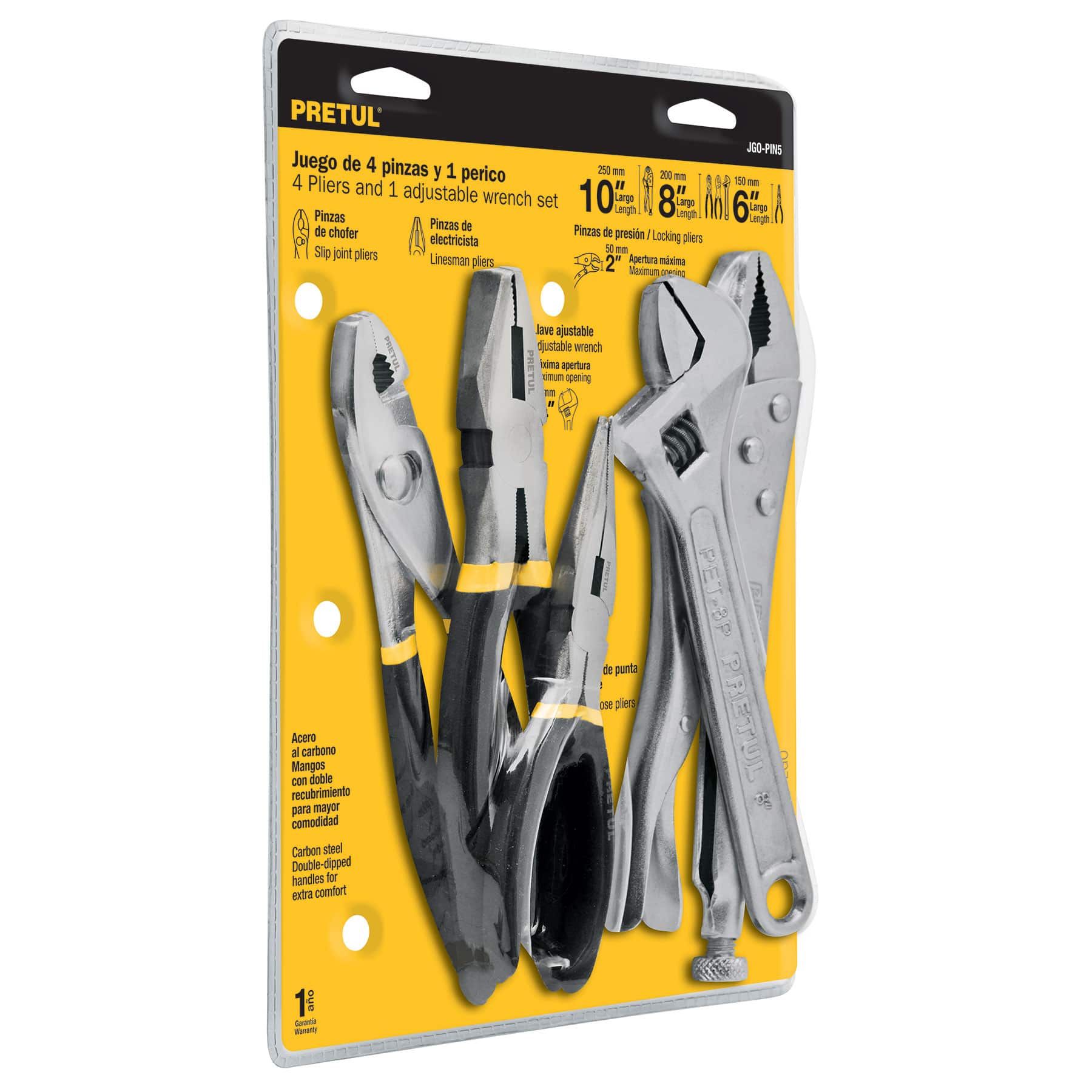 Juego de 4 Pinzas y 1 Llave Perico Pretul