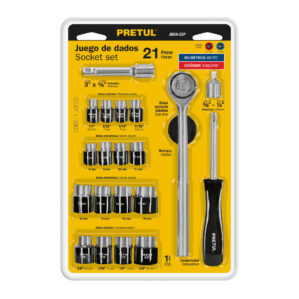 Kit Matraca con juego de dados cuadro 1/4 y 3/8" 21 piezas Pretul