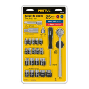 Matraca con juego de dados cuadro 1/4 y 3/8" 25 piezas Pretul