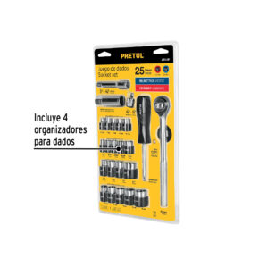 Matraca con juego de dados cuadro 1/4 y 3/8" 25 piezas Pretul