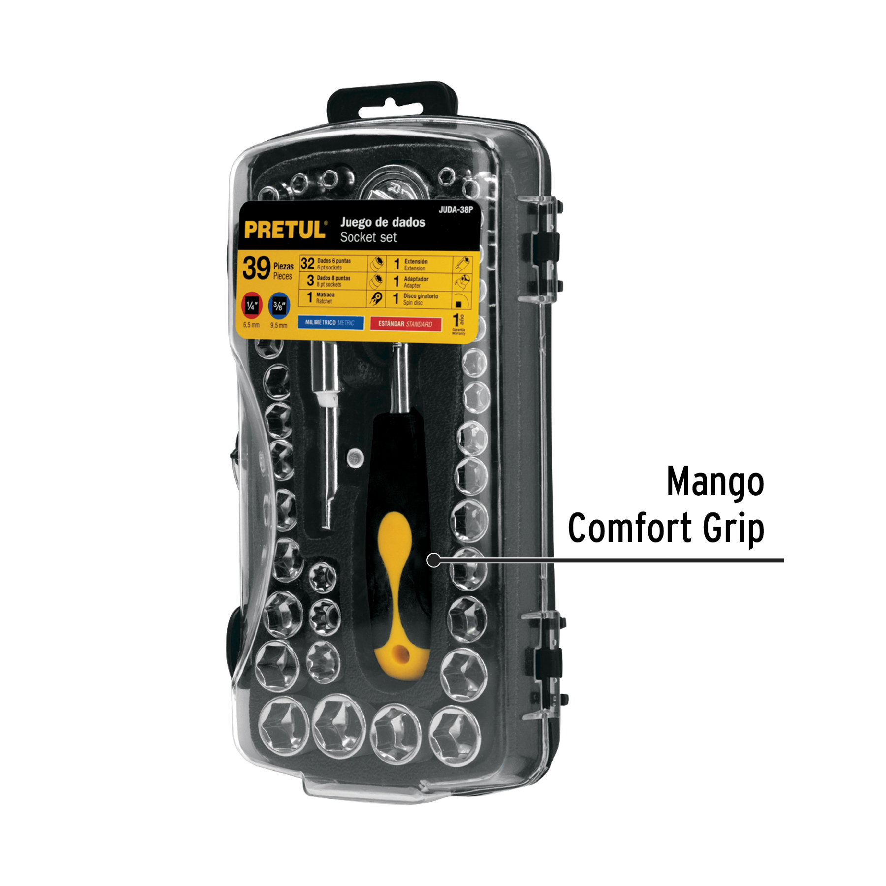 Juego de dados cuadro 1/4" y 3/8" 39 piezas Pretul