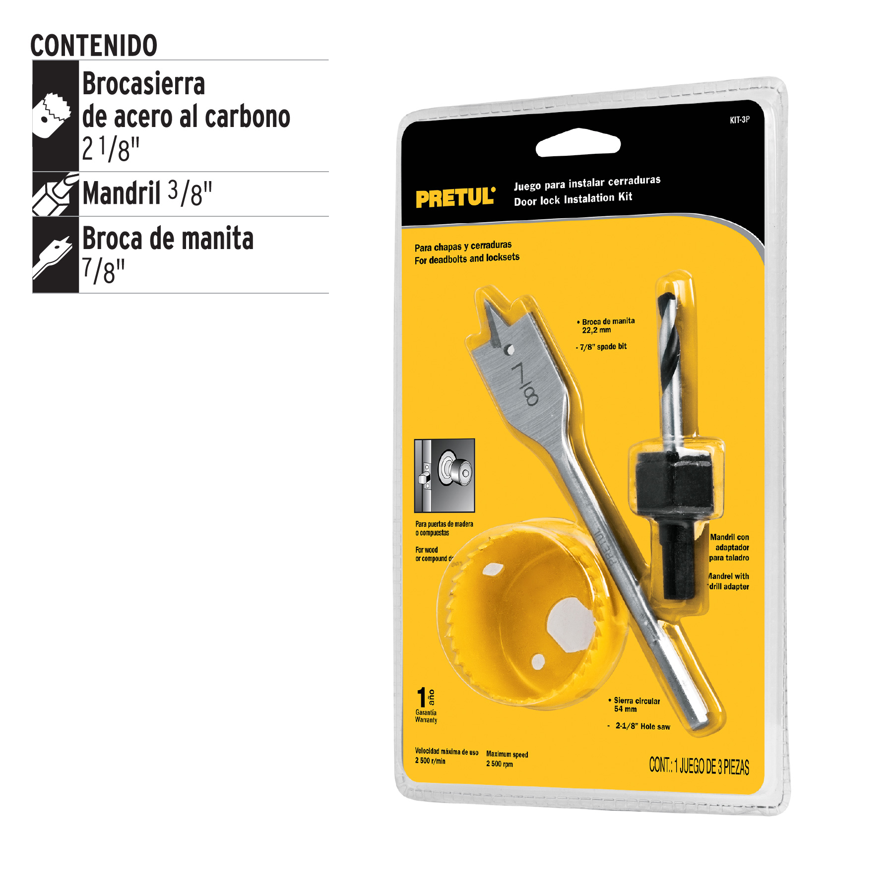 Kit brocasierra para instalar cerradura kit 3 piezas