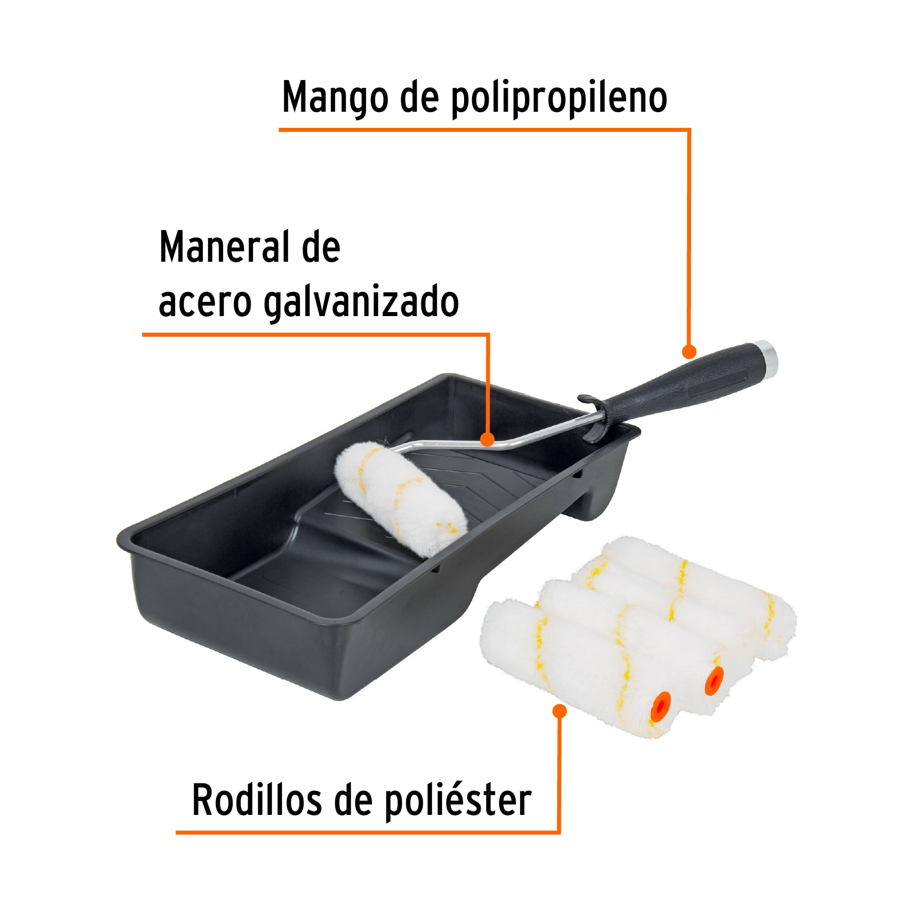 Kit de rodillo para pintar 4" (maneral charola y felpa)