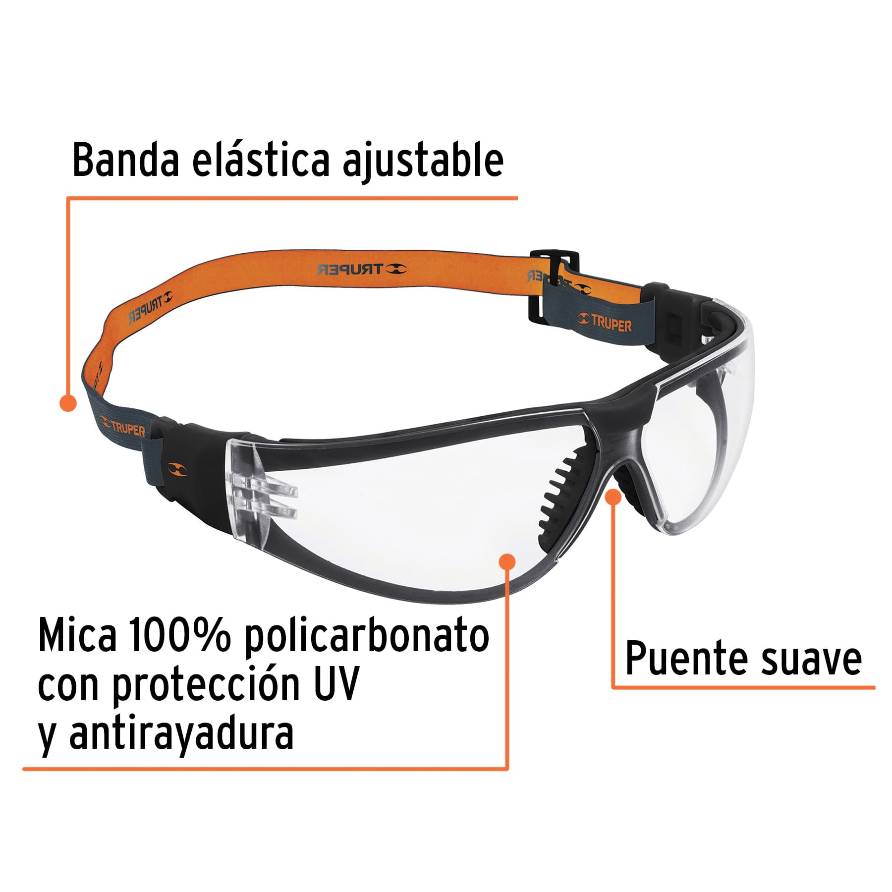 Lentes de seguridad transparente con banda elastica Active