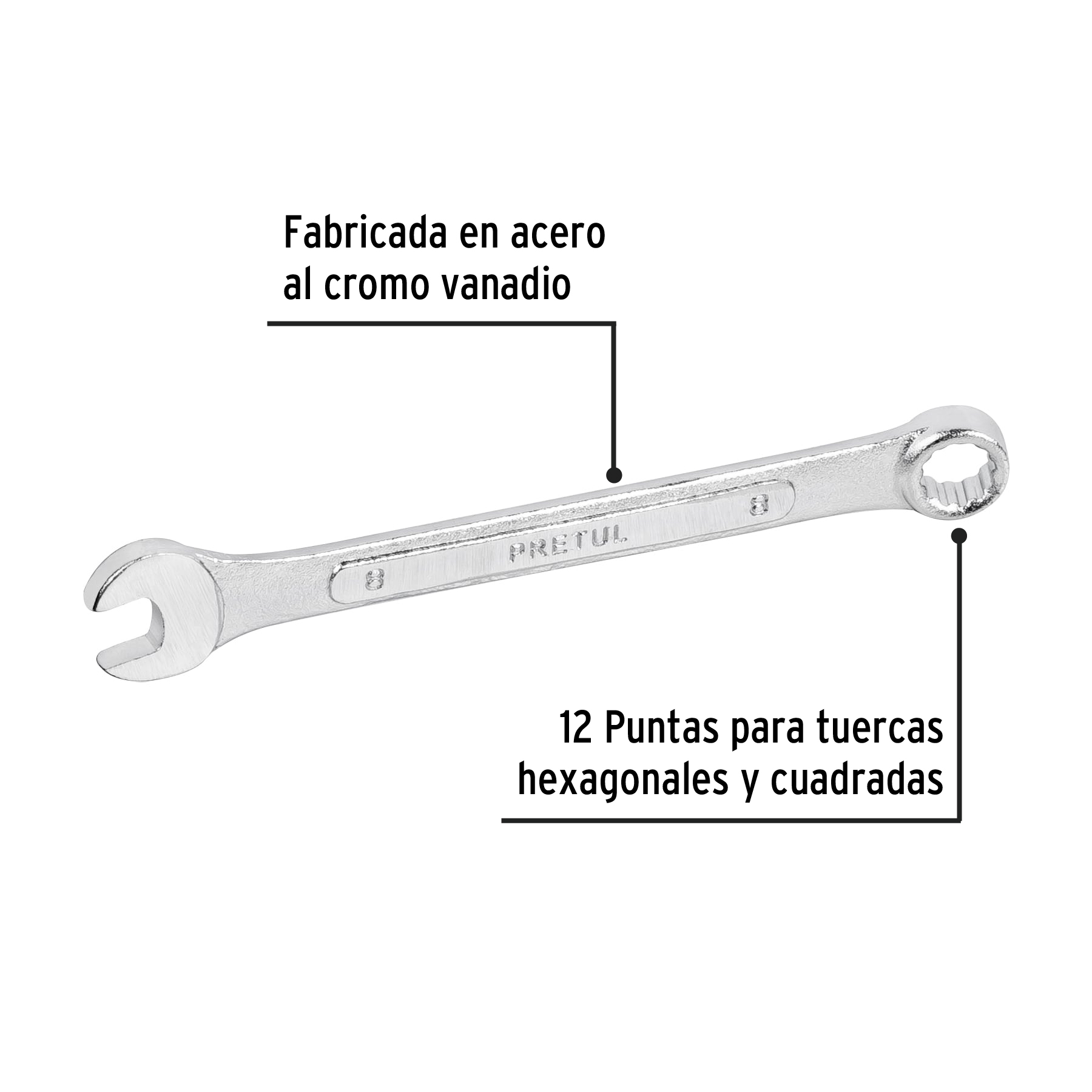 Llave combinada de 8mm Pretul