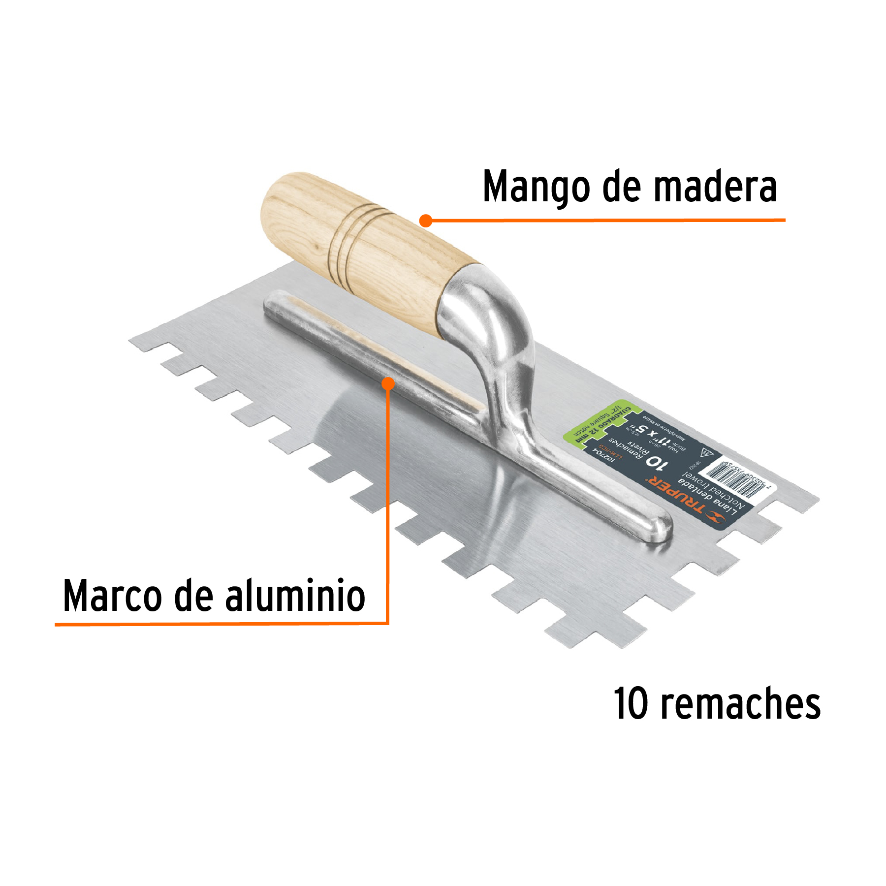 Llana 11" dentado cuadrado 1/2" de 10 remaches