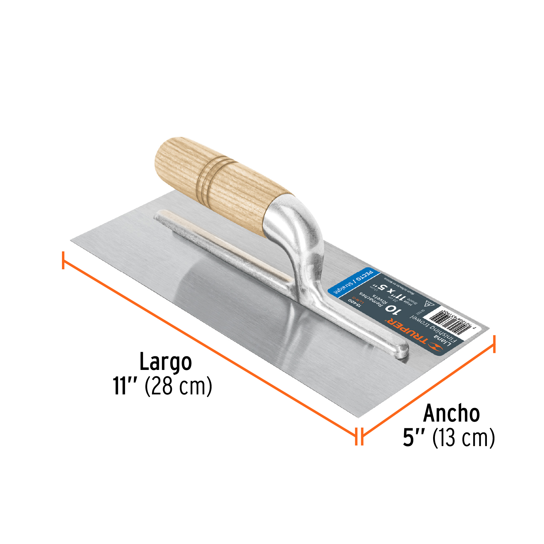 Llana mango madera de 11" canto recto de 10 remaches