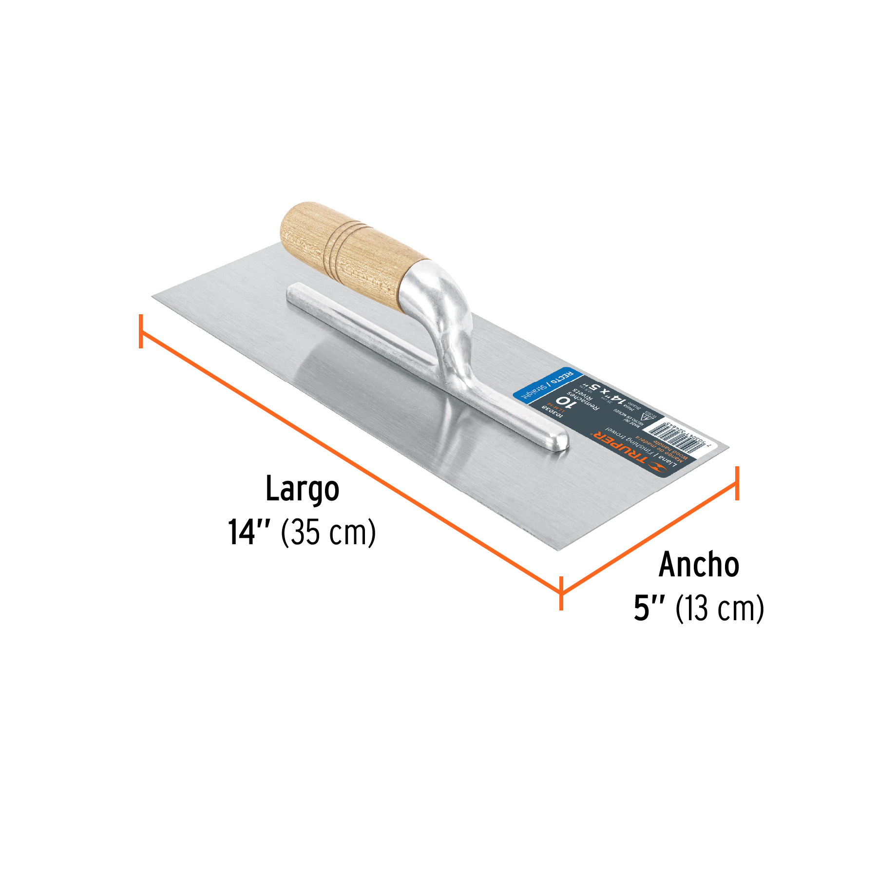 Llana mango madera de 14" canto recto de 10 remaches