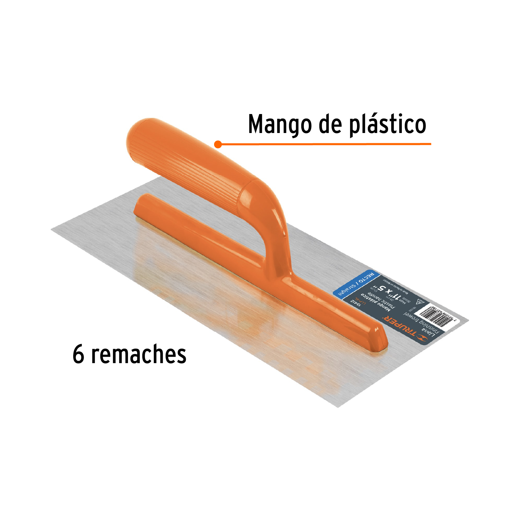 Llana mango plastico canto recto de 6 remaches 11"