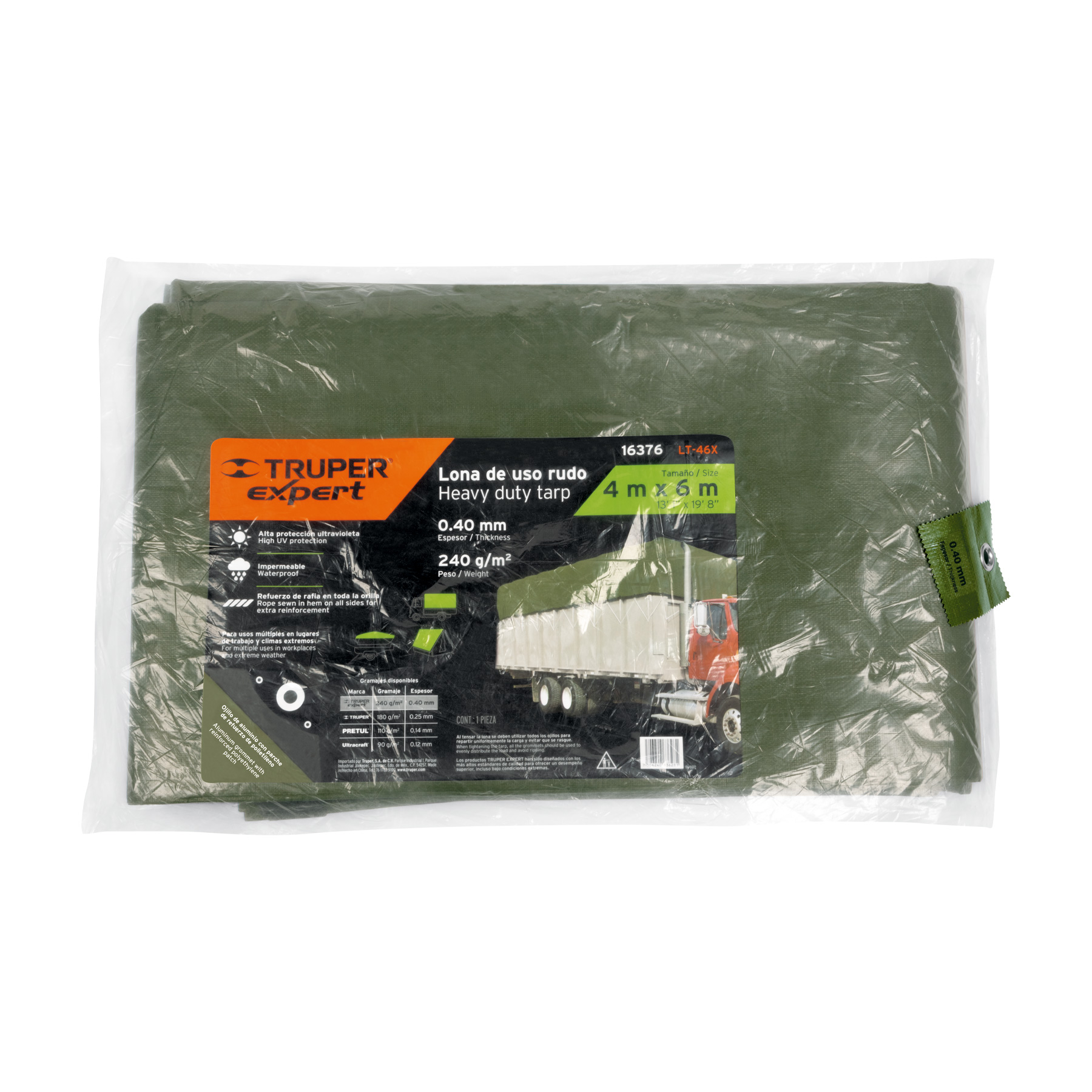 Lona uso extra rudo verde olivo de 4x6m Truper Expert