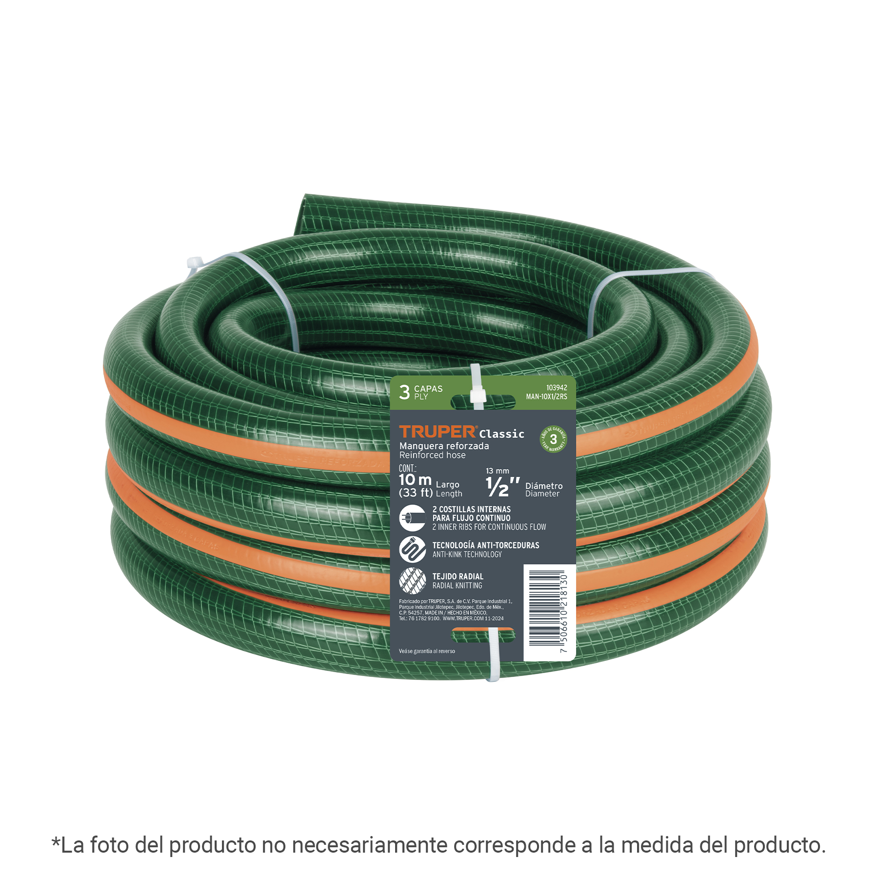 Rollo de 6m Manguera de agua jardin 3/4" de 3 capas Truper
